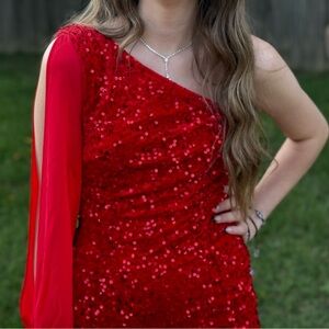 Red Sequin One-Shoulder Dress